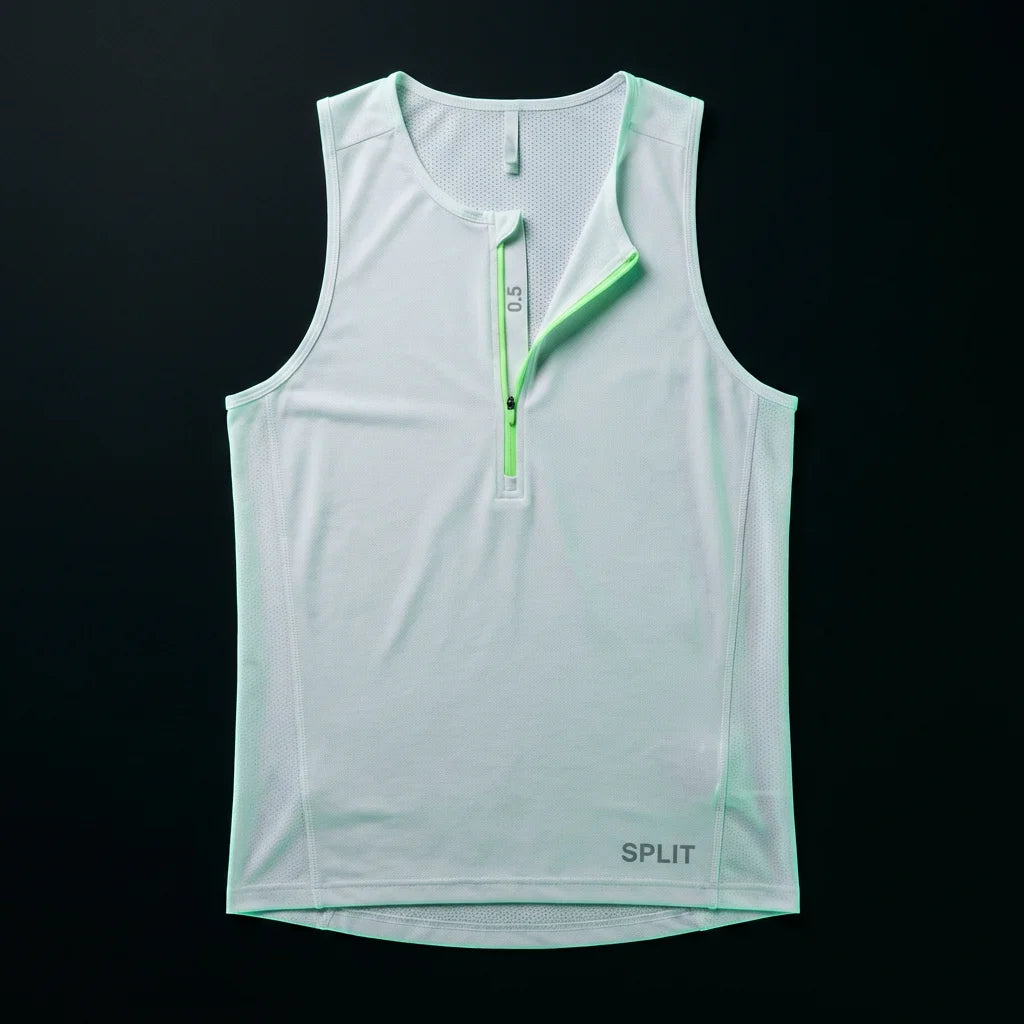 SPLIT 0.5 Training Tank - Pure White (Wide Shoulder / Short Zipper)